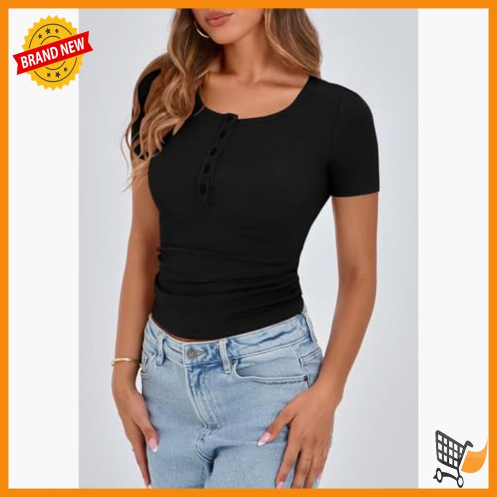 Ribbed Henley Button Slim Fit Short Sleeve Tee, OEKO-TEX Certified - Picture 6 of 7